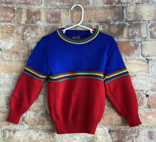 Vintage 80s Acrylic Snow Ski Sweater Kids Sz 4 Permimeters Rainbow Warm Soft