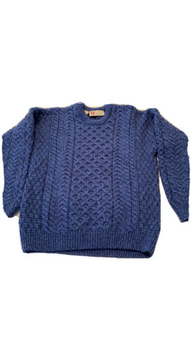 Children's 100% Wool Aran Irish Pullover In Royal Blue; Xl